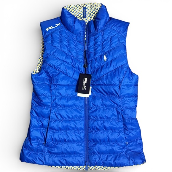 RLX Ralph Lauren Reversible Quilted Puffer Vest Golf Blue Yellow NWT Women’s S - Picture 9 of 13